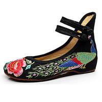 Women\'s Shoes Canvas Spring / Summer / Fall Mary Jane / Comfort Flats Casual Flat Heel Buckle Flower Black Red Walking