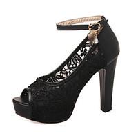 Women\'s Shoes Chunky Heel Peep Toe Sandals Wedding / Party Evening / Dress Black / White / Beige