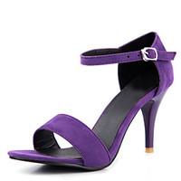 Women\'s Sandals Summer Club Shoes Velvet Office Career Dress Casual Stiletto Heel Buckle Black Green Purple
