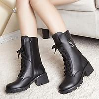 womens boots leather fall casual chunky heel block heel black 2in 2 34 ...