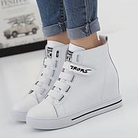 Women\'s Sneakers Fall Winter Comfort Nappa Leather Casual Wedge Heel Magic Tape Black White Others