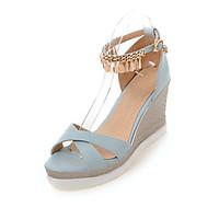 Women\'s Sandals Summer Fall Club Shoes Comfort PU Wedding Office Career Dress Wedge Heel Rhinestone Buckle Chain