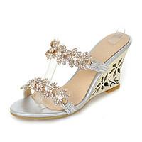 Women\'s Sandals Slingback Synthetic Summer Fall Dress Casual Rhinestone Wedge Heel Gold Silver 3in-3 3/4in