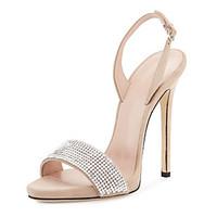 Women\'s Sandals Summer Slingback Club Shoes D\'Orsay Two-Piece Leatherette Wedding Party Evening Dress Stiletto Heel Rhinestone Buckle