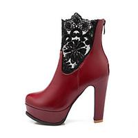 Women\'s Shoes Lace Chunky Heel Fashion Boots/Round Toe Boots Dress/Casual Black/Red/White