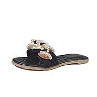Women\'s Slippers Flip-Flops Sandals Comfort PU Summer Casual Walking Slouch boots Pearl Flat Heel White Black Red Flat