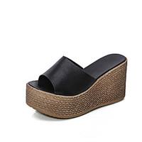 Women\'s Slippers Flip-Flops Sandals Comfort PU Summer Casual Walking Slouch boots Wedge Heel White Black 1in-1 3/4in