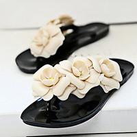 womens sandals spring summer pvc casual flat heel flower black yellow  ...