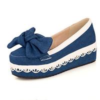 Women\'s Flats Spring Summer Fall Winter Denim Dress Casual Party Evening Flat Heel Bowknot Dark Blue Light Blue