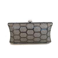 Women Fashion Clutches Evening Bag with Metal Frame in Gray