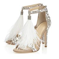 Women\'s Sandals Spring Summer Fall Fleece Wedding Dress Party Evening Stiletto Heel Pearl Tassel White