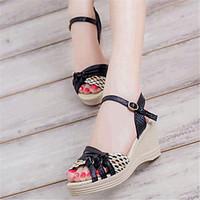 Women\'s Summer Leatherette Casual Wedge Heel Buckle Black Blue Purple