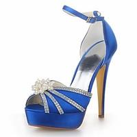 womens summer satin wedding stiletto heel pearl black blue yellow pink ...