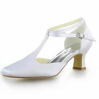 Women\'s Summer T-Strap Satin Wedding Kitten Heel Buckle Black Blue Yellow Pink Purple Red Ivory White Silver Champagne