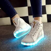 Women\'s Sneakers Spring Fall Winter Light Up Shoes Leatherette Outdoor Casual Athletic Flat Heel Lace-up White Black