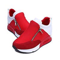 Women\'s Shoes Fabric Wedge Heel Comfort Round Toe Zipper Fashion Sneakers Outdoor/Casual Black/Red