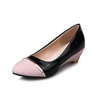 Women\'s Heels Spring Summer Fall Comfort Linen Patent Leather Office Career Casual Wedge Heel Split Joint Black Gray Blushing Pink