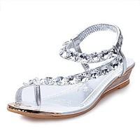 womens sandals summer comfort pu casual flat heel crystal silver gold  ...