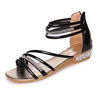 womens sandals spring comfort pu outdoor flat heel black silver gold