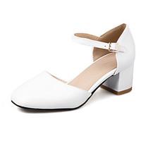 Women\'s Heels Spring Summer Fall Patent Leather Office Career Dress Casual Chunky Heel Block Heel Buckle Hollow-outWhite Black Blushing
