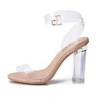 Women\'s Sandals Spring Summer Fall Transparent Shoe PVC Dress Casual Party Evening Chunky Heel Block Heel Buckle White