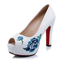 Women\'s Heels Spring Summer Fall Club Shoes Microfibre Wedding Office Career Dress Chunky Heel Flower Black Red White