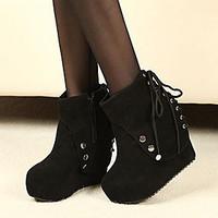 Women\'s Fall Winter Platform Fabric Casual Wedge Heel Platform Lace-up Studded Black