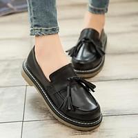 womens loafers slip ons fall comfort leatherette casual chunky heel bl ...