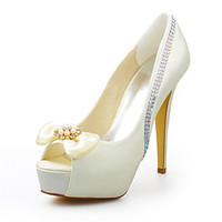 Women\'s Summer Stretch Satin Wedding Dress Party Evening Stiletto Heel Crystal Ivory