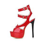 Women\'s Sandals Summer Club Shoes Novelty Patent Leather Wedding Party Evening Dress Stiletto Heel Buckle Black Red White