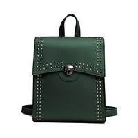 Women Backpack PU All Seasons Casual Rivet Zipper Green Black Blushing Pink Gray