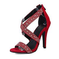Women\'s Sandals Summer Comfort Club Shoes Fleece Wedding Dress Party Evening Stiletto Heel Rhinestone Zipper Black Red Green Walking