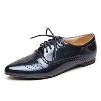 Women\'s Shoes Patent Leather Low Heel Pointed Toe Oxfords Casual Black/Blue/White