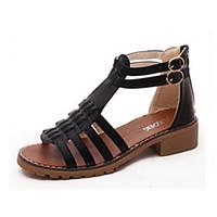 Women\'s Sandals Summer Comfort PU Outdoor Walking Block Heel Buckle Khaki Beige Black White
