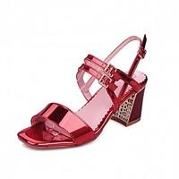 Women\'s Sandals Comfort Leatherette Spring Summer Office Career Party Evening Dress Buckle Chunky Heel Blushing Pink Blue Red Sliver