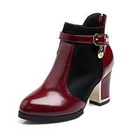 Women\'s Shoes Patent Leather Chunky Heel Fashion Boots/Round Toe Boots Office Career/Dress/Casual Black/White/Burgundy