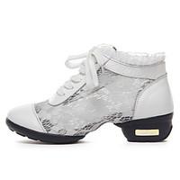 womens dance shoes sneakers real leather lace low heel blackwhite