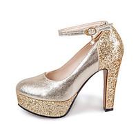 Women\'s Heels Spring Summer Fall Glitter Wedding Casual Party Evening Chunky Heel Crystal Sequin Buckle Gold Silver