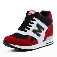 Women\'s Athletic Shoes Spring Summer Fall Winter Platform Suede Outdoor Office Career Casual Wedge Heel Platform Lace-up Black Red Gray