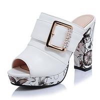 Women\'s Sandals Club Shoes Leatherette Spring Summer Fall Wedding Dress Party Evening Club Shoes Buckle Chunky Heel Block HeelWhite