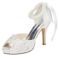 Women\'s Heels Spring / Summer Platform Stretch Satin Wedding / Party Evening / Dress Stiletto Heel Crystal / Pearl Ivory / White Others