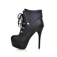 Women\'s Spring Fall Winter Platform Fashion Boots Leatherette Dress Stiletto Heel Platform Lace-up Black Brown White