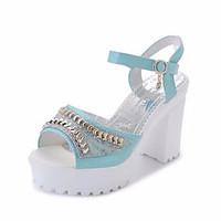 Women\'s Sandals Summer Comfort PU Outdoor Walking Block Heel Buckle Blushing Pink Blue White