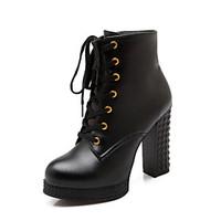 Women\'s Shoes Chunky Heel Fashion Boots / Bootie / Round Toe Boots Dress / Casual Black / White