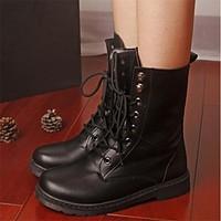 womens leatherette spring fall winter casual combat boots lace up chun ...