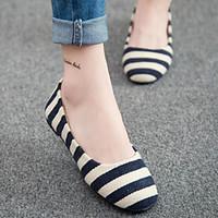 Women\'s Shoes Spring New Flat Heel Round Toe Comfort Stripe Flats Casual Black/Blue/Red