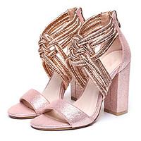 Women\'s Sandals Summer Glitter Dress Casual Party Evening Chunky Heel Block Heel Zipper Braided Strap