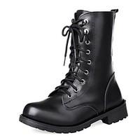 womens leatherette spring fall winter dress combat boots lace up chunk ...