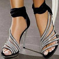 Women\'s Spring Summer Fall Platform Leatherette Wedding Dress Casual Stiletto Heel Platform Ribbon Tie Lace-up Black