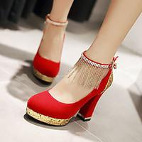 Women\'s Shoes Leatherette Chunky Heel Heels / Round Toe Heels Wedding / Office Career / Casual Black / Blue / Red/F-30